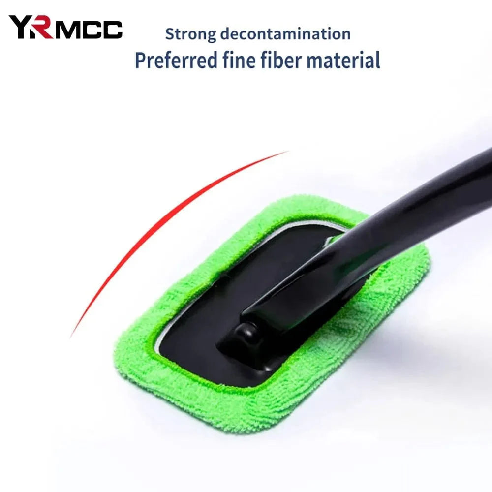Showlu Car Window Cleaning Brush Kit with long handle for windshield and auto body cleaning, including glass cleaner towel.