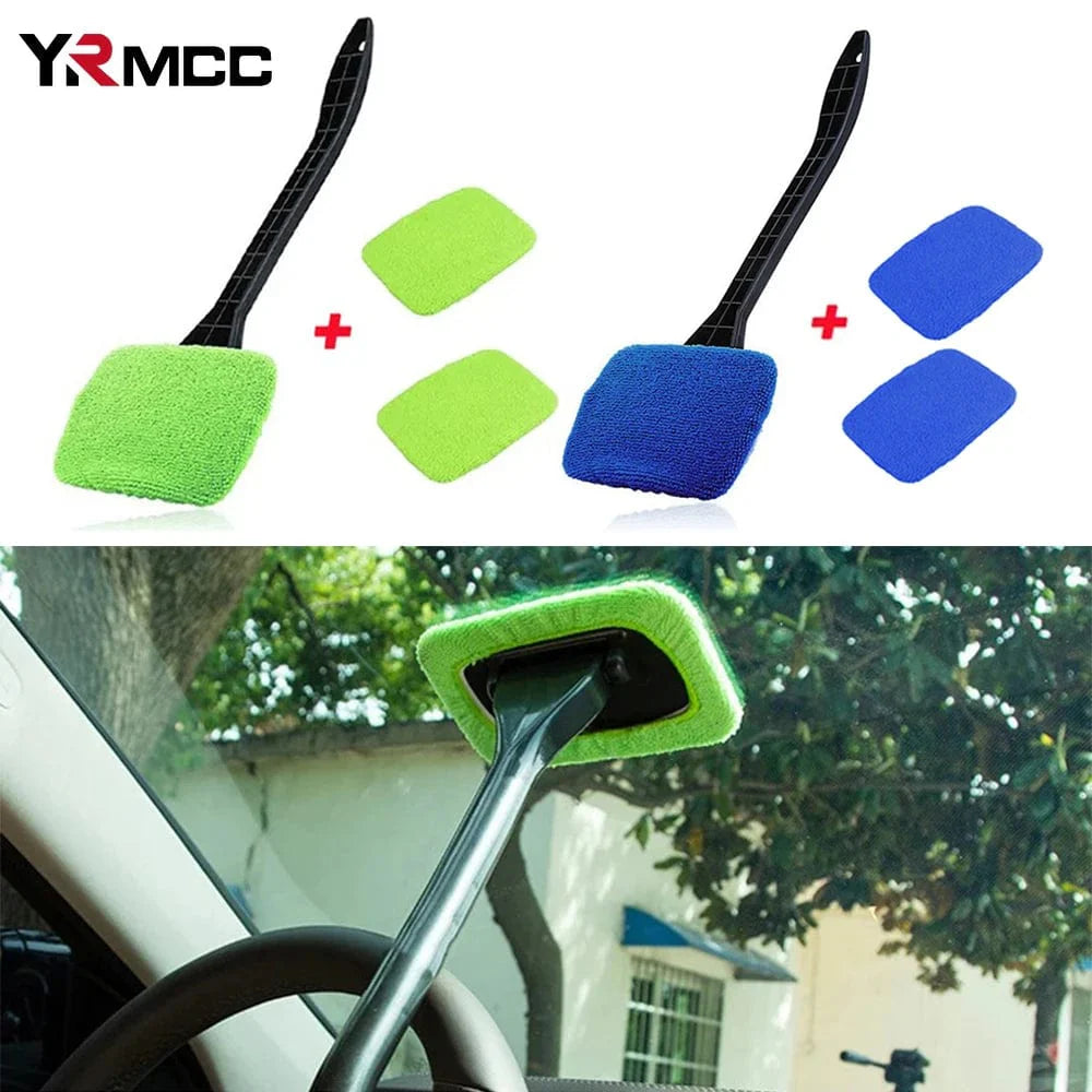 Showlu Car Window Cleaning Brush Kit with long handle for windshield and auto body cleaning, includes glass cleaner towel.