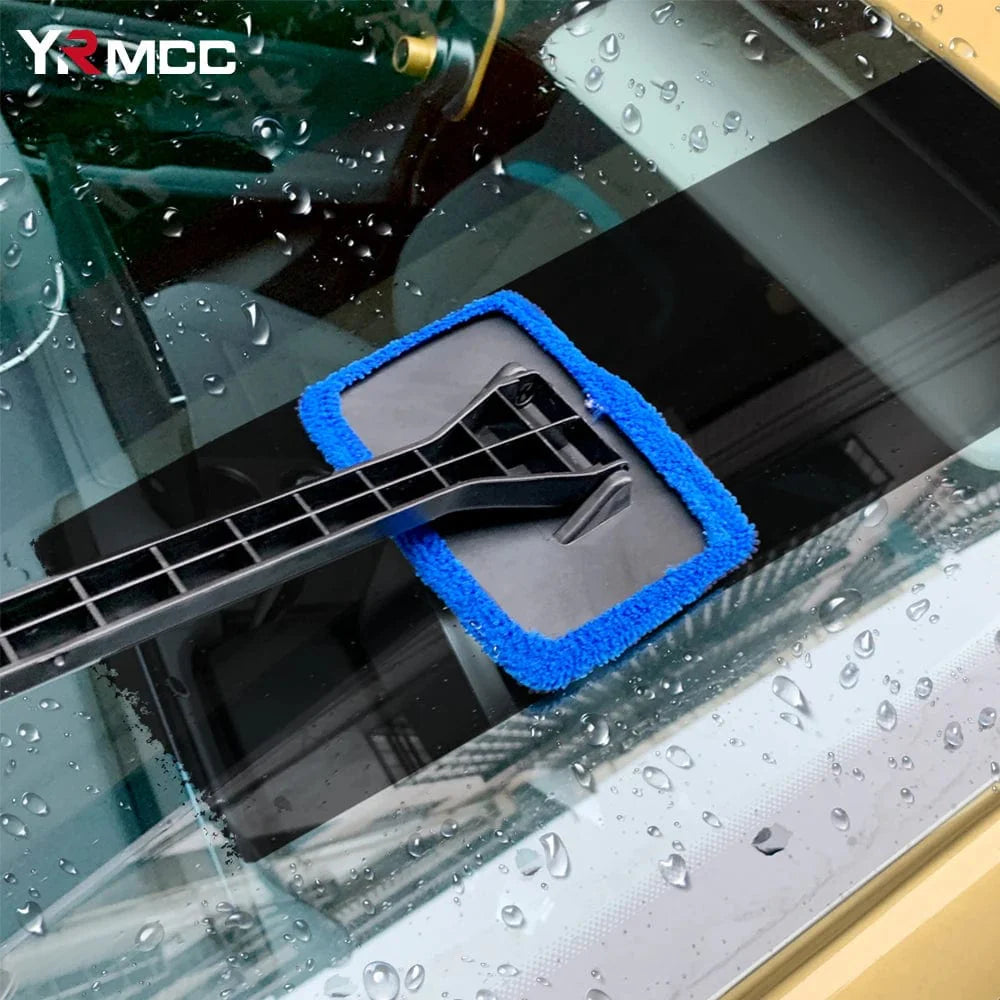 Showlu Car Window Cleaning Brush Kit with long handle for windshield and auto glass cleaning, includes wiper tool and cleaning towels.