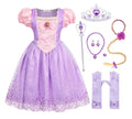 Showlu Girls Rapunzel Princess Dress with wig, a colorful costume for kids' birthday parties and cosplay events.
