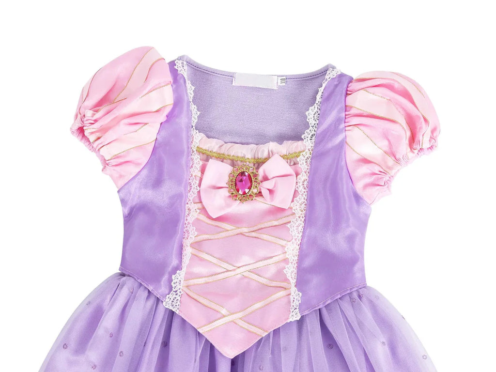 Showlu Girls Rapunzel Princess Dress with wig, a colorful costume for kids' birthday parties, cosplay, and dress-up events.
