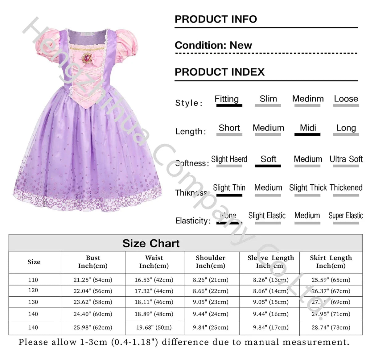 Showlu Girls Rapunzel Princess Dress with wig, kids birthday cosplay costume featuring a vibrant purple gown and long blonde hair.