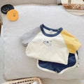 Showlu Kids cartoon cotton T-shirt and shorts 2-piece summer outfit set with colorful, trendy matching top and shorts for boys.