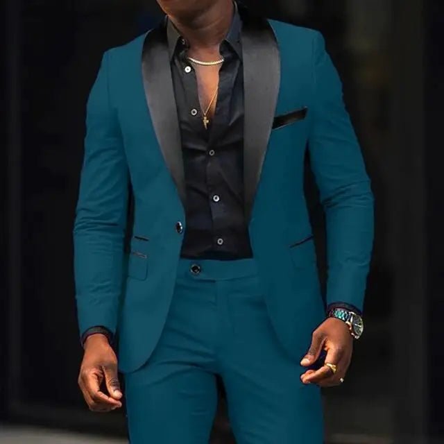 Casual 2 Piece Men Wedding Suits Solid Slim Fit Shawl Lapel Blazer Pant Designs Party Prom Suits Best Man Business Wear Suit - SHOWLU FASHION STORE