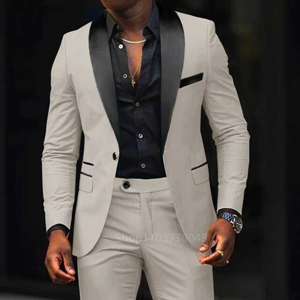 Casual 2 Piece Men Wedding Suits Solid Slim Fit Shawl Lapel Blazer Pant Designs Party Prom Suits Best Man Business Wear Suit - SHOWLU FASHION STORE