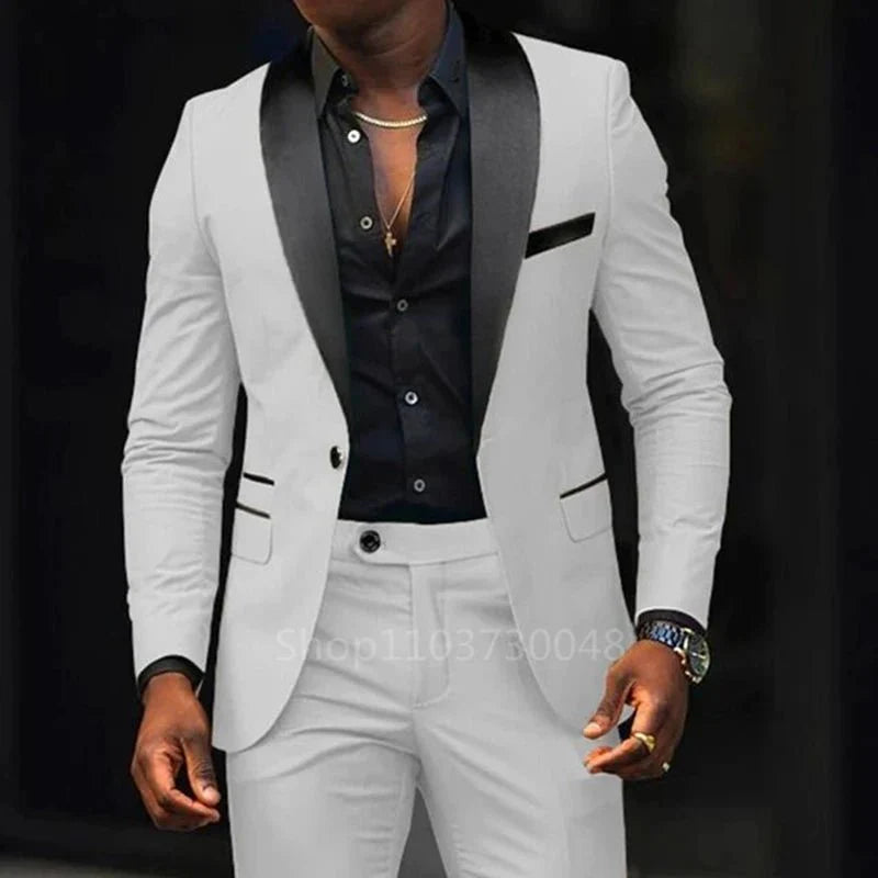 SHOWLU men's 2-piece slim fit wedding suit with cotton wool fabric, shawl lapel blazer, and tailored pants for formal occasions