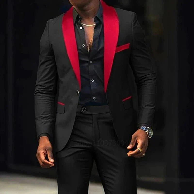SHOWLU Men's 2-Piece Slim Fit Wedding Suit with cotton wool shawl lapel, blazer and pants, suitable for formal events and parties.