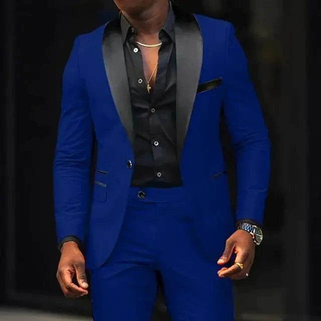 SHOWLU Men's 2-Piece Slim Fit Wedding Suit with cotton wool fabric and shawl lapel, featuring blazer and matching pants for formal occasions.