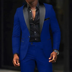 Casual 2 Piece Men Wedding Suits Solid Slim Fit Shawl Lapel Blazer Pant Designs Party Prom Suits Best Man Business Wear Suit - SHOWLU FASHION STORE