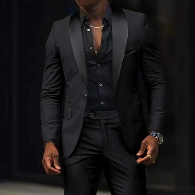 Casual 2 Piece Men Wedding Suits Solid Slim Fit Shawl Lapel Blazer Pant Designs Party Prom Suits Best Man Business Wear Suit - SHOWLU FASHION STORE