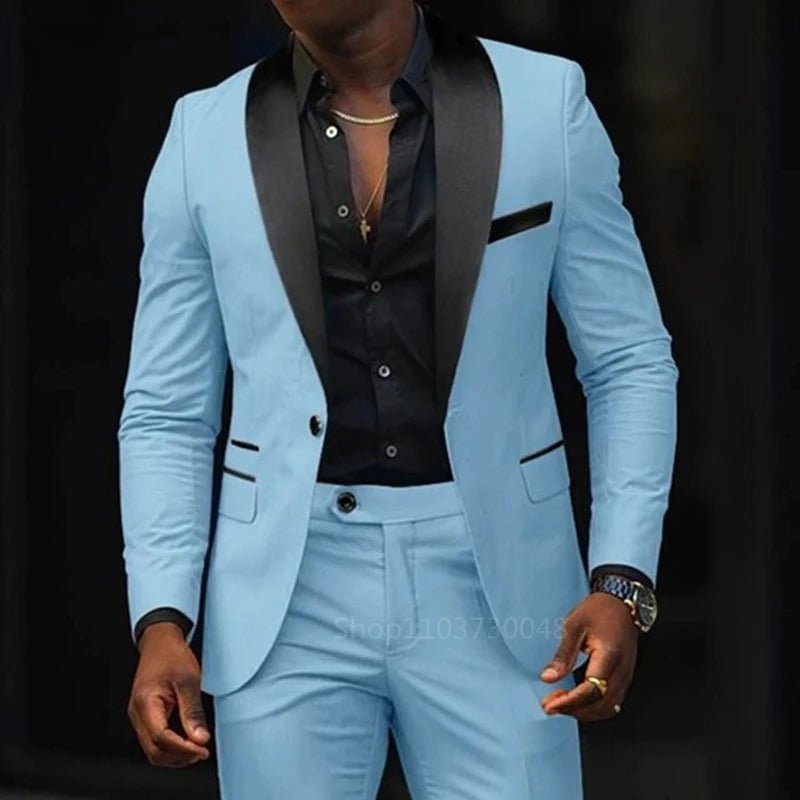 Casual 2 Piece Men Wedding Suits Solid Slim Fit Shawl Lapel Blazer Pant Designs Party Prom Suits Best Man Business Wear Suit - SHOWLU FASHION STORE