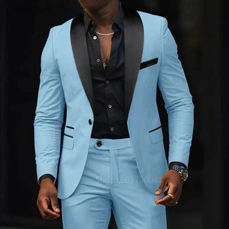Casual men's 2-piece wedding suit by SHOWLU FASHION STORE featuring slim fit design, cotton wool fabric, and shawl lapel for formal events.