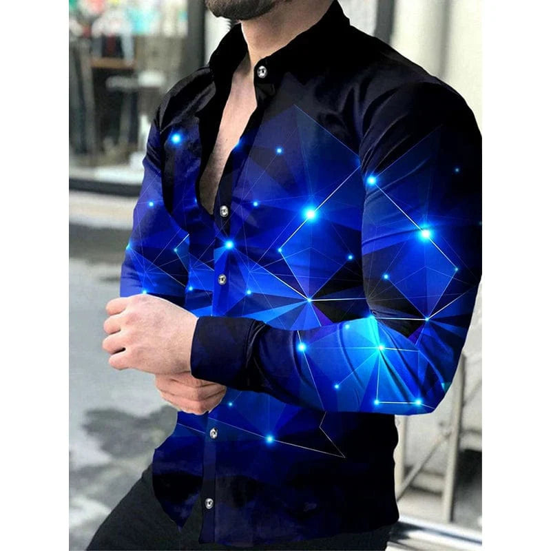 Slim fit floral print long sleeve men's casual shirt by SHOWLU FASHION, featuring a stylish and vibrant floral pattern.