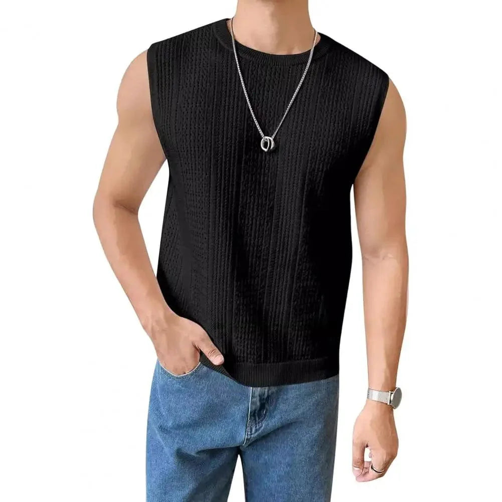 SHOWLU Men's summer knitted tank top, breathable hollow out vest with a casual, loose-fit design for daily streetwear style.