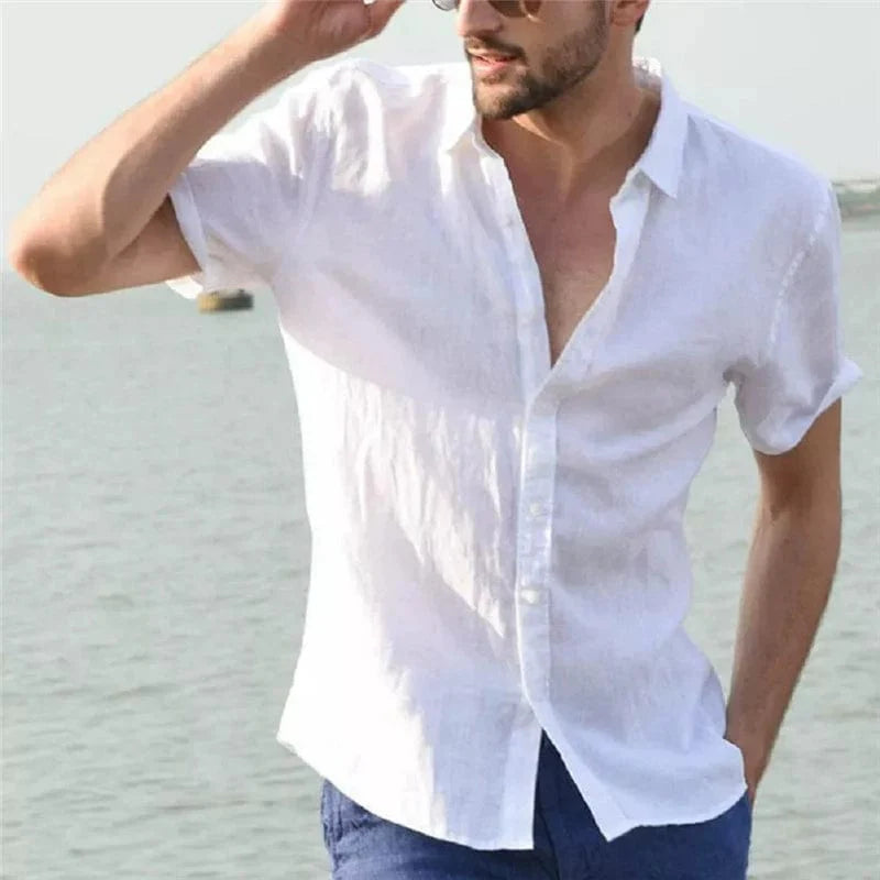 Showlu Fashion men's casual long sleeve shirt with loose lapels, slim fit style, suitable for everyday wear.