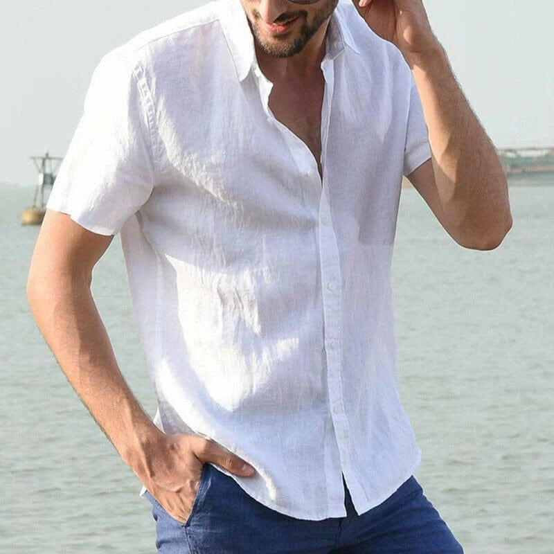 Showlu Fashion men's casual long sleeve shirt with loose fit, lapel collar, and slim fit design, suitable for everyday wear.