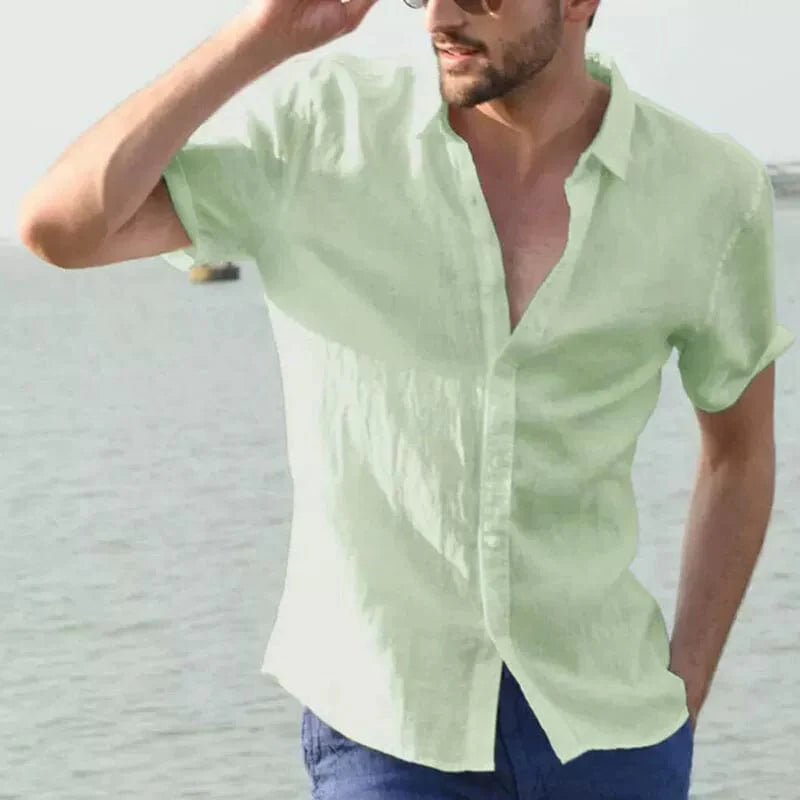 Men's casual loose lapel long sleeve slim fit shirt by Showlu Fashion, featuring a relaxed fit and stylish design.