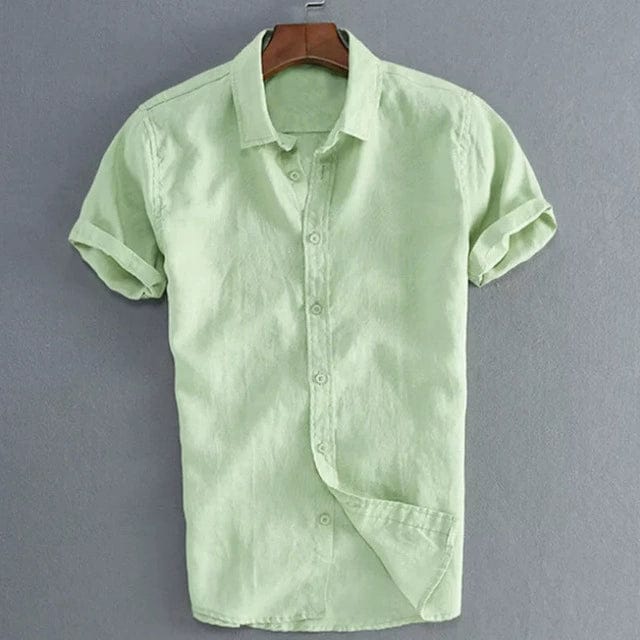 Men's casual loose-fit long sleeve shirt with lapel collar by Showlu Fashion, slim fit design in a relaxed style.