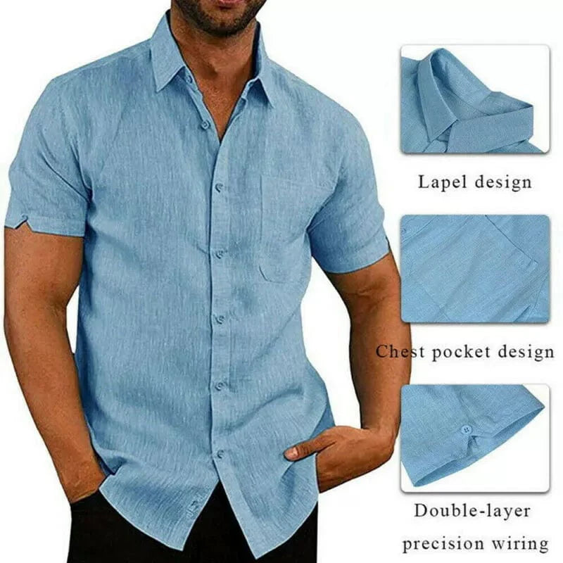 Showlu Fashion men's casual long sleeve shirt with loose lapels, slim fit, and relaxed style, perfect for everyday wear.
