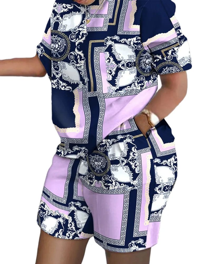 Shuangfuxiang women's gradient print 2-piece shorts set with short-sleeve T-shirt and matching shorts for casual summer wear.