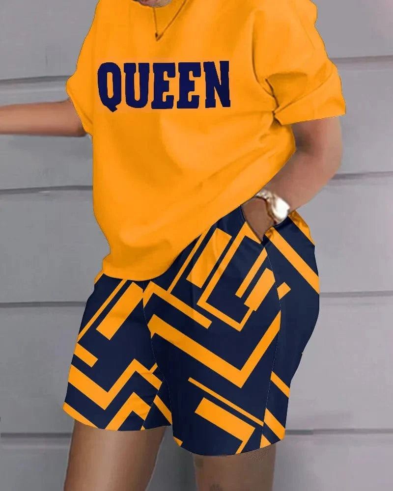 Shuangfuxiang women's gradient print 2-piece shorts set with short-sleeve T-shirt and matching shorts, casual summer outfit.