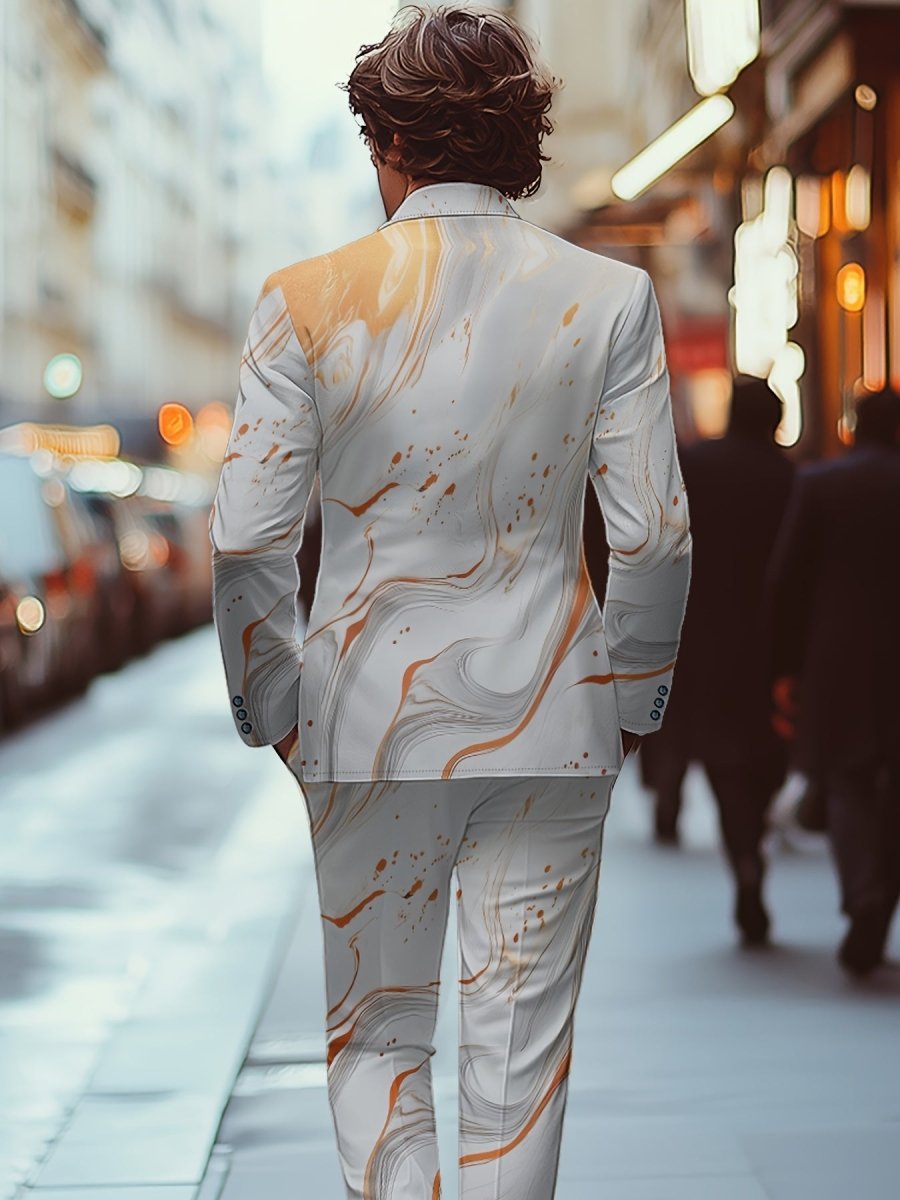 SHOWLU FASHION men's slim-fit graphic print blazer and trousers set with long sleeves, lapels, and button details, perfect for spring.