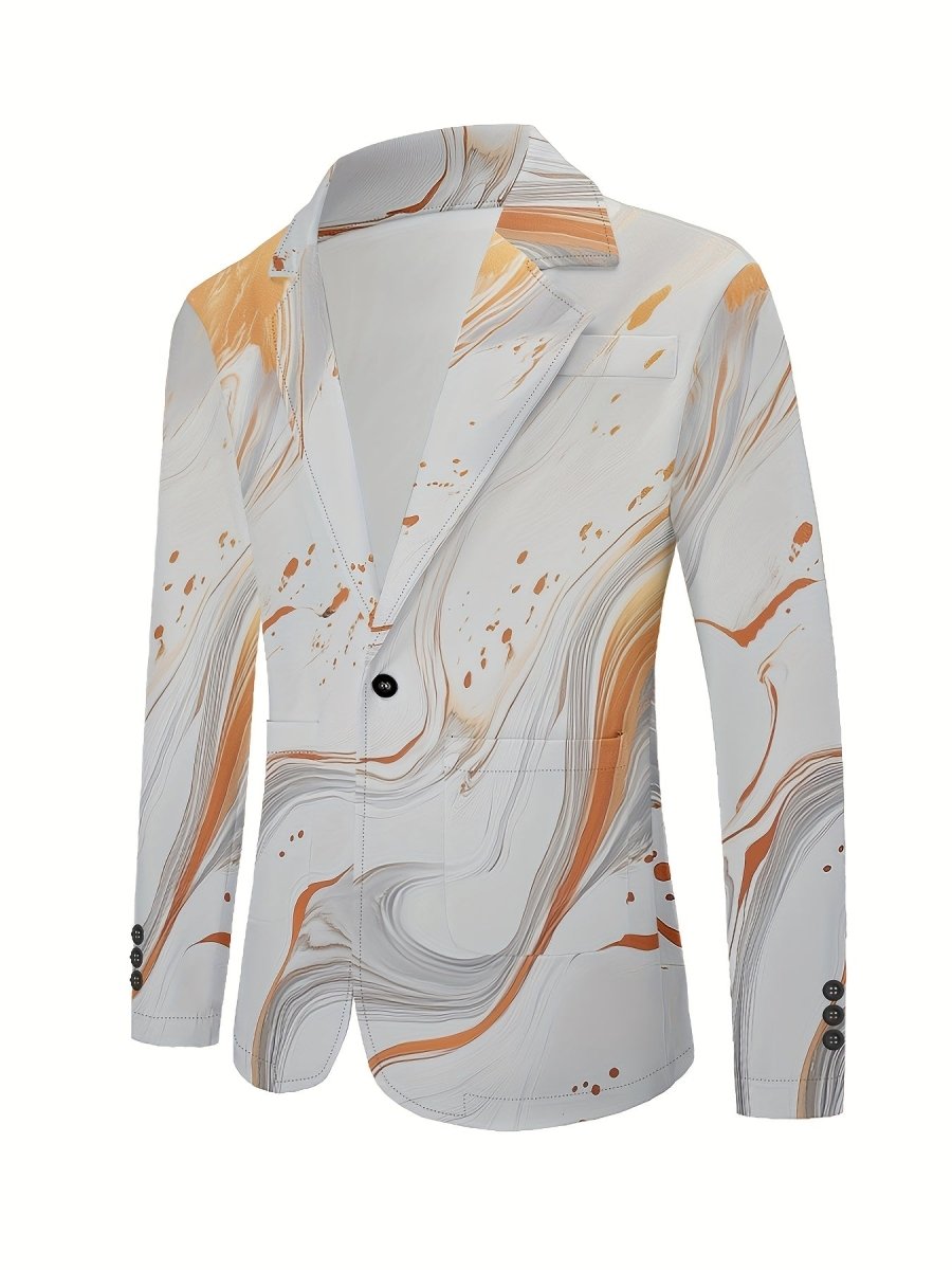 SHOWLU FASHION men's slim-fit graphic print blazer and trousers set with long sleeves, lapels, button details, suitable for spring.