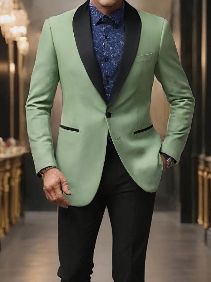 SHOWLU Men's shawl collar suit jacket in solid polyester with paisley tailcoat design, suitable for formal or casual occasions.