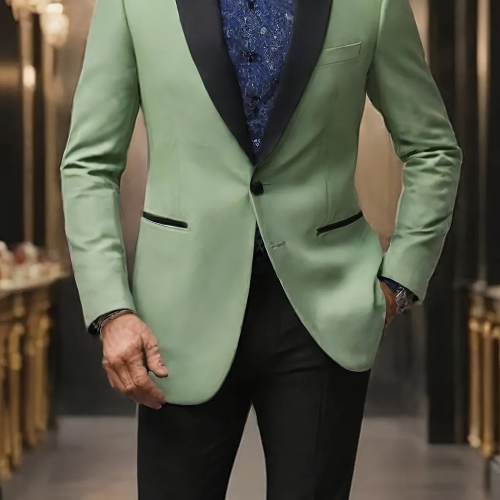 SHOWLU Men's shawl collar suit jacket with paisley tailcoat design, solid polyester fabric, casual sports style, single-button closure.