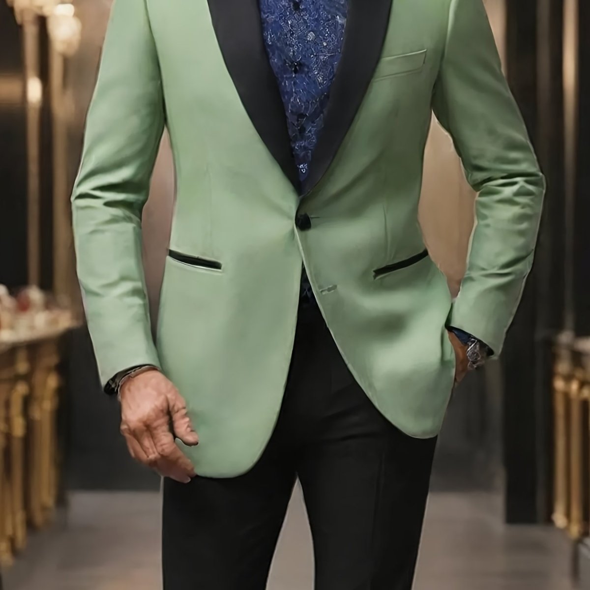 SHOWLU Men's shawl collar suit jacket with paisley tailcoat design, solid polyester fabric, casual sports style, single-button closure.