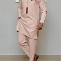 SHOWLU FASHION men's African print shirt and slit pants 2-piece set, vibrant ethnic design, casual traditional style.
