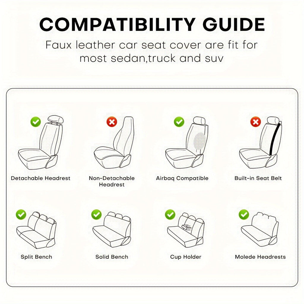 Showlu Fashion faux leather car seat covers set showing black leather covers on front and rear seats in a vehicle interior.