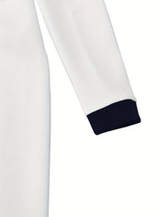 Elegant White Sheath Dress with Blue Collar and Button Detail - Perfect for Adult Women, All Seasons, Formal Events, Formal Attire | Elegant Dress | Lapel Collar Dress
