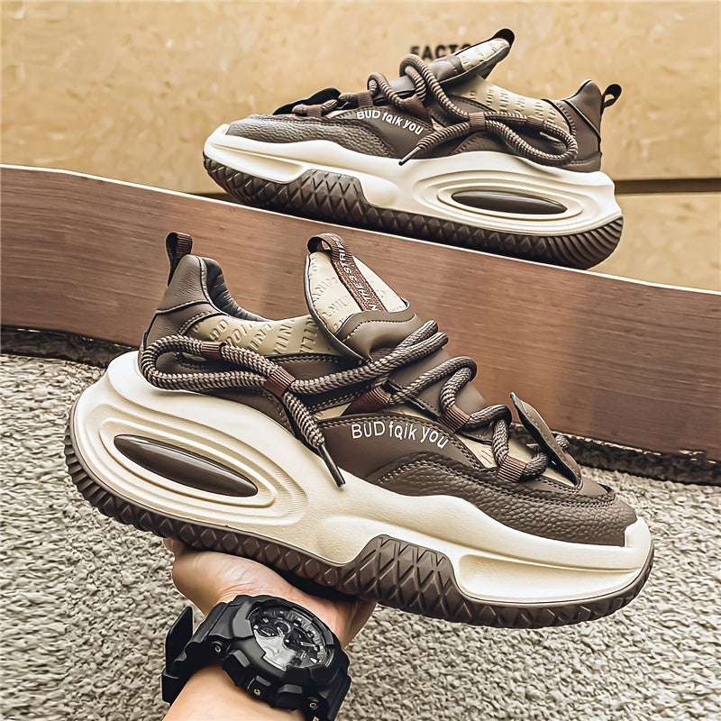SHOWLU Men's thick-soled casual mid-top sneakers with anti-slip soles, featuring a stylish design and comfortable fit.