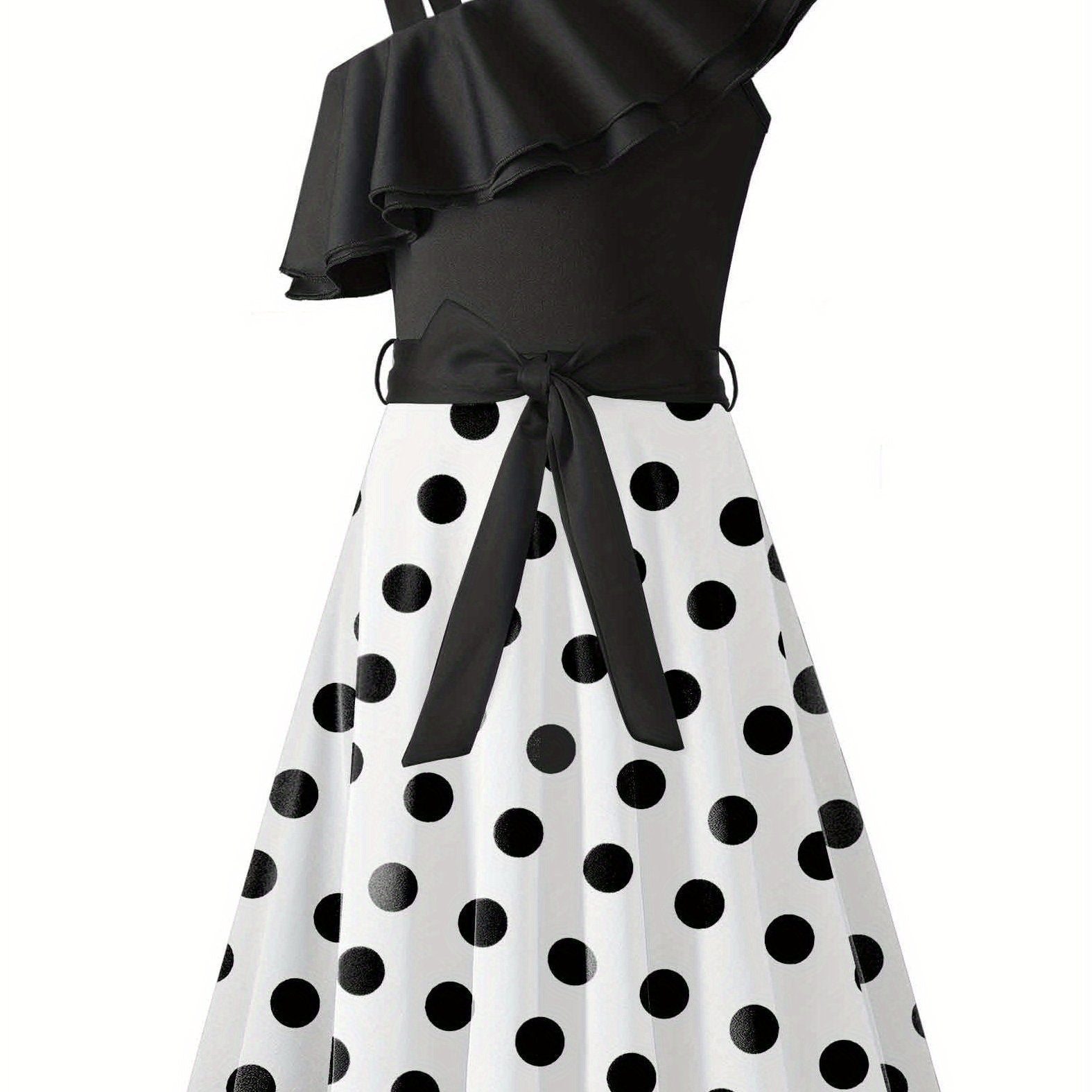 Girls polka dot one-shoulder ruffle A-line dress by SHOWLU FASHION with playful pattern and stylish design.