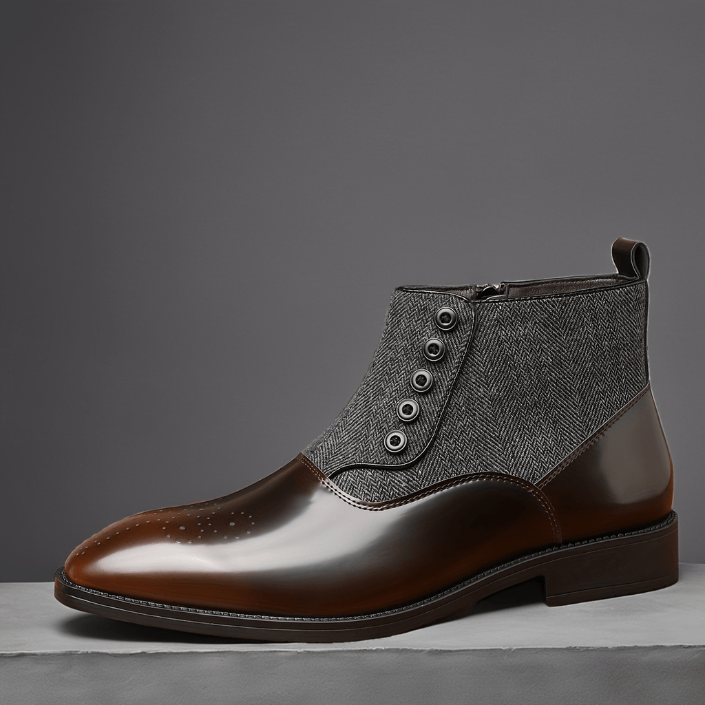SHOWLU Men's retro British business boots with pointed toe and zipper, stylish leather shoes for formal or casual wear.