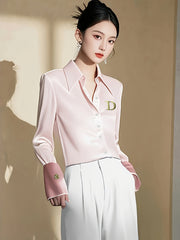 Women's Formal Shirt - Stylish, Sophisticated | Metallic Accents, Zipper Design, Logo Detail for Commuting & Official Events