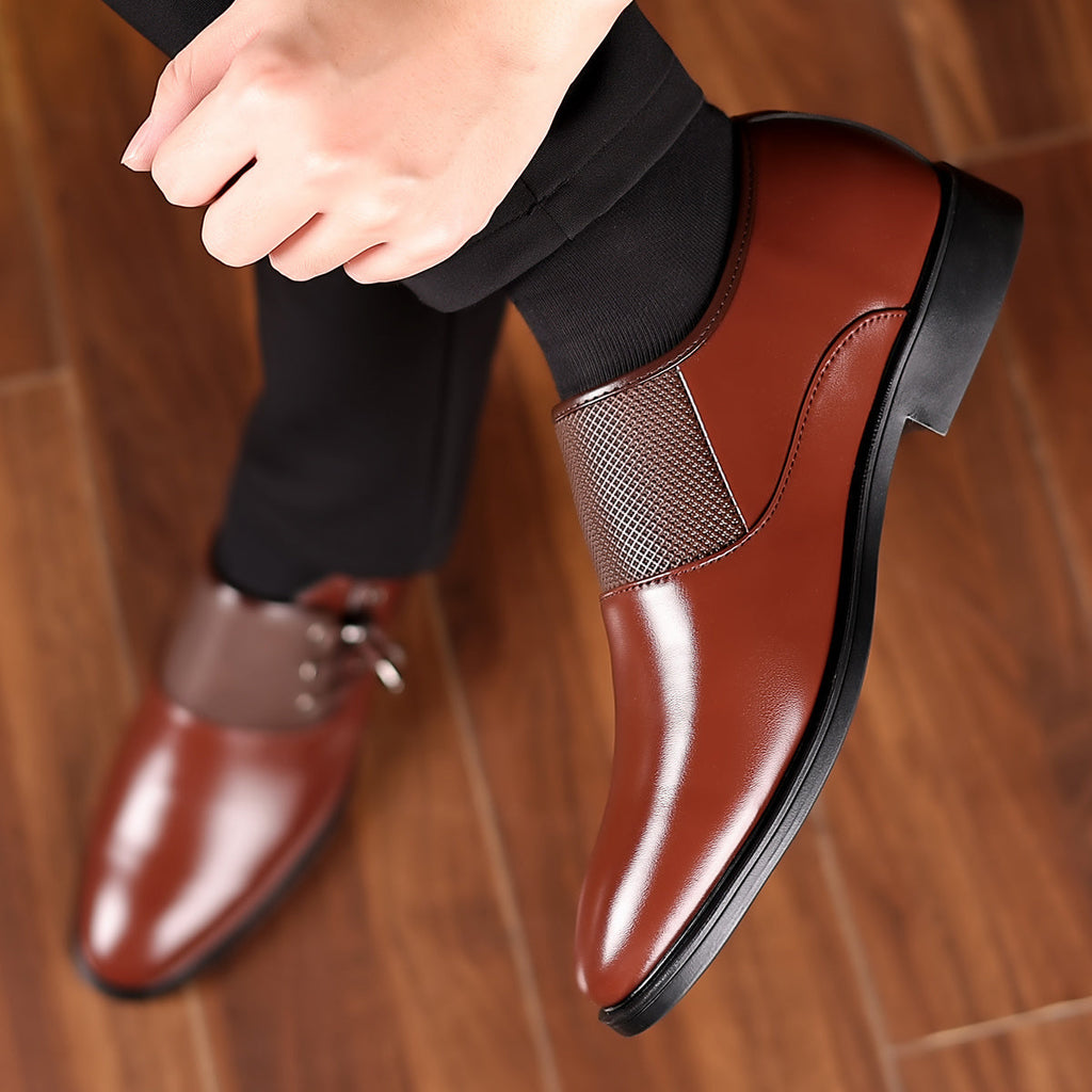 SHOWLU Men's brown business casual loafers with slip-on design and rubber sole, stylish and comfortable for professional wear