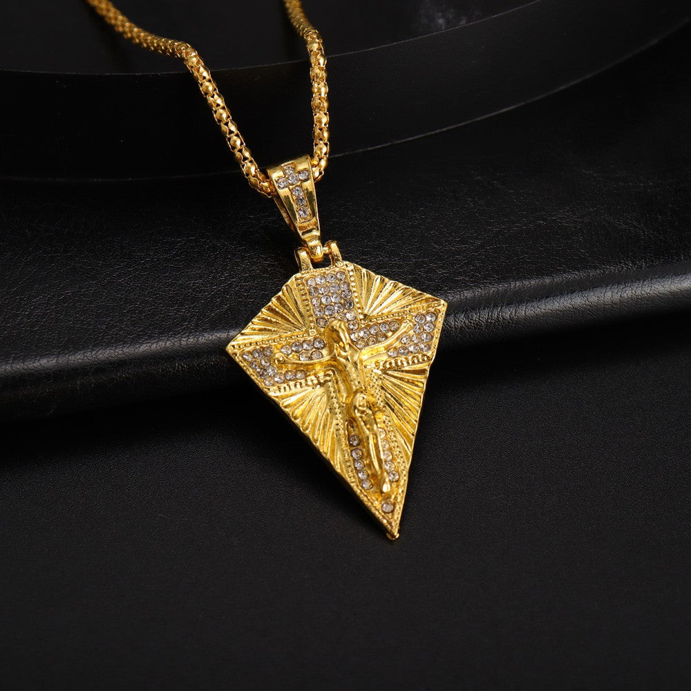 Showlu Retro Hip Hop Cross Pendant Necklace in vintage zinc alloy jewelry with detailed cross design.