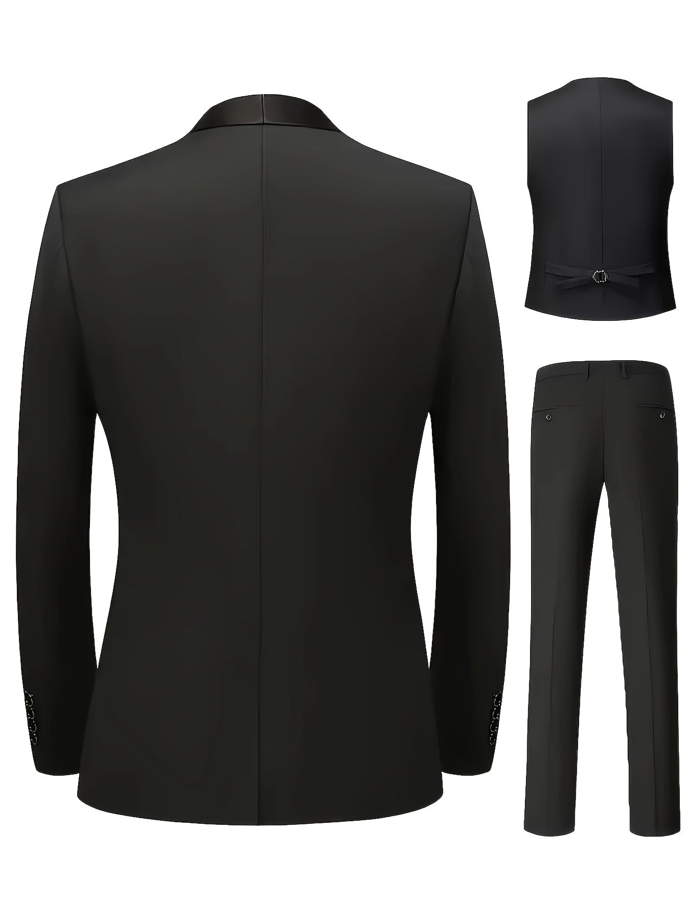 SHOWLU FASHION men's 3-piece suit with shawl collar jacket, vest, and pants, displayed on a hanger against a plain background.