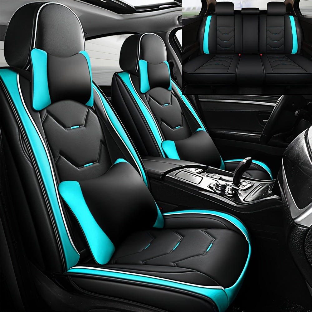 Showlu Fashion faux leather car seat covers for 5 seats, universal fit, featuring sleek black design and durable material.