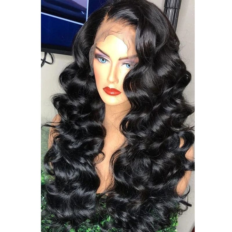 Brazilian human hair lace front wig with pineapple wave texture in natural color, showing the lace front and baby hair details.
