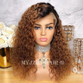 Showlu HD transparent deep curly lace frontal wig with Brazilian virgin human hair, showcasing natural waves and lace front detail.