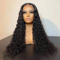 Showlu HD transparent deep curly lace frontal wig made of virgin Brazilian human hair, featuring natural wave and full lace front.