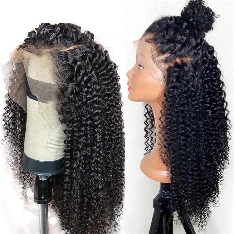 Showlu HD transparent deep curly lace frontal wig made from Brazilian virgin human hair with natural wave and full lace construction.