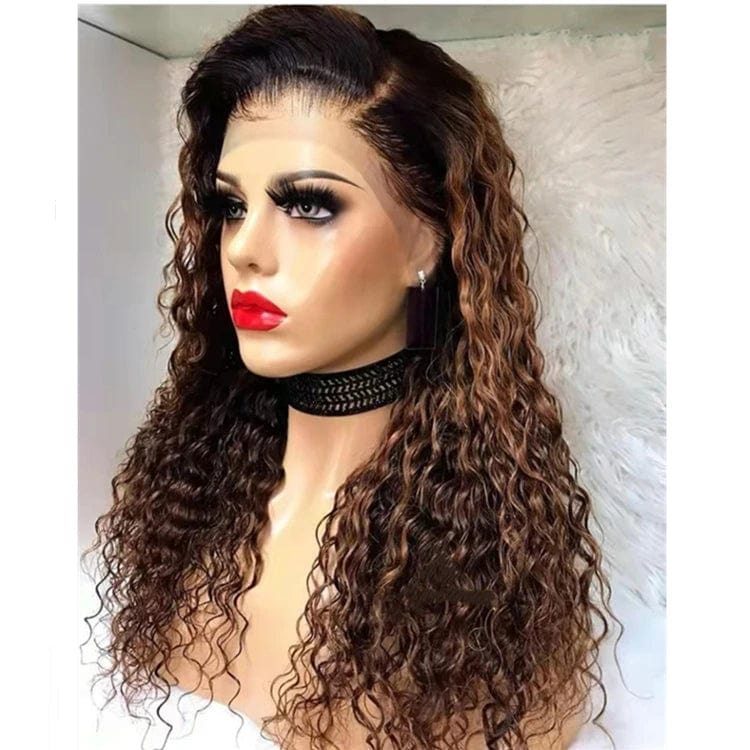 Showlu HD transparent deep curly lace frontal wig with Brazilian virgin human hair, showcasing full lace and natural wave pattern