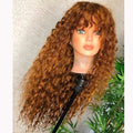 Showlu HD transparent deep curly lace frontal wig made from virgin Brazilian human hair, featuring full lace construction.