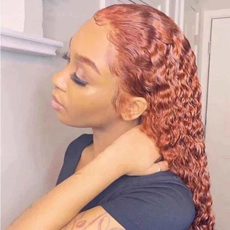 Showlu HD transparent deep curly lace frontal wig made of virgin Brazilian human hair, showcasing full lace construction and natural waves.