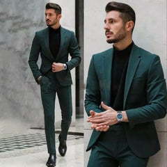 Chic Solid Men Suits 2 Piece Formal Notch Lapel Single Button Outfits Smart Casual Office Wedding Tuxedo (Blazer+Trousers) - SHOWLU FASHION STORE