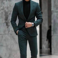 Chic Solid Men Suits 2 Piece Formal Notch Lapel Single Button Outfits Smart Casual Office Wedding Tuxedo (Blazer+Trousers) - SHOWLU FASHION STORE